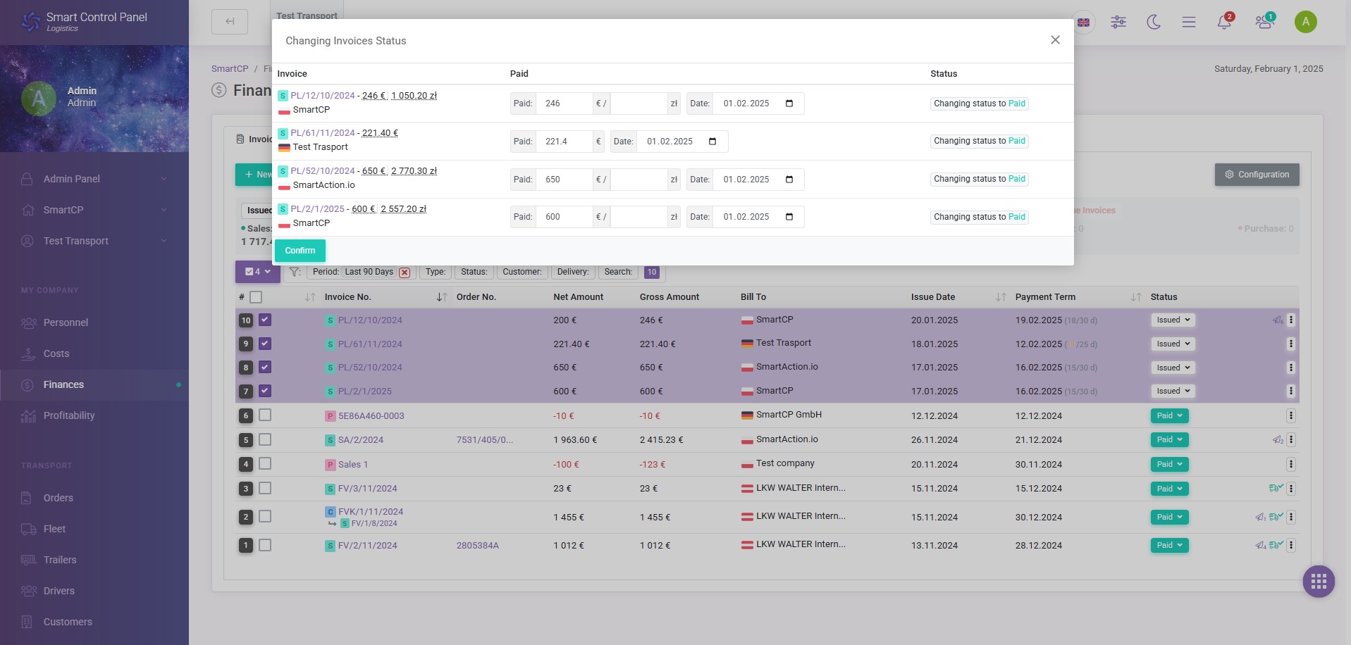 Changing invoices payment status