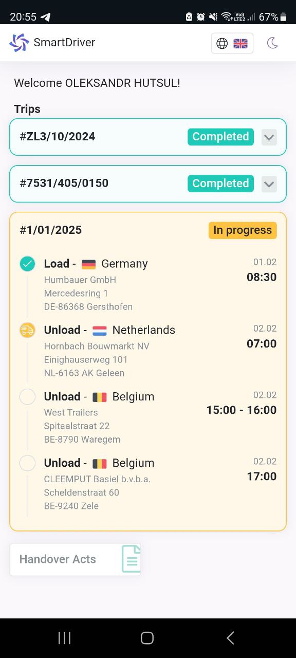 Logistics Driver App Software for transport and forwarding companies - SmartCP Logistics